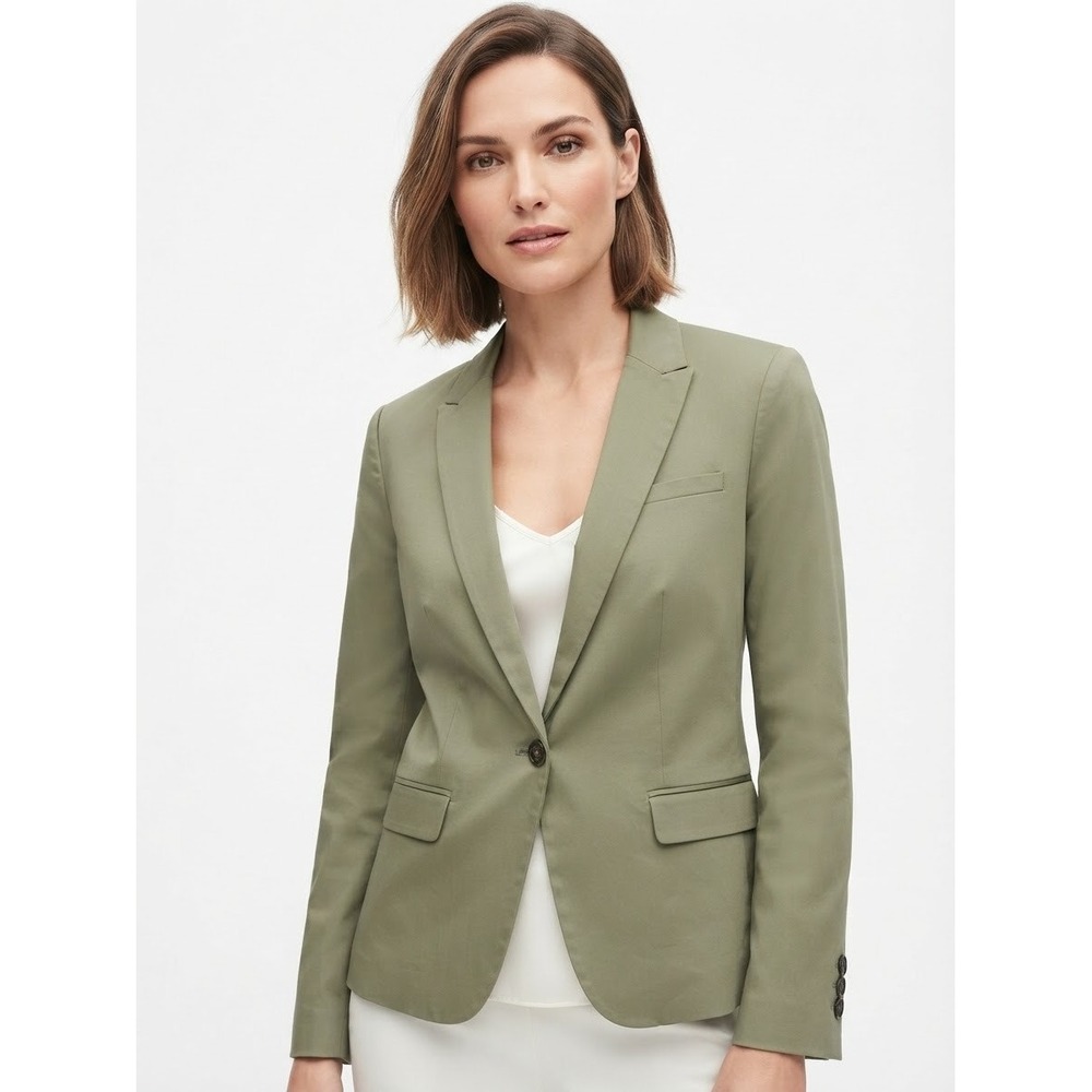 Banana Republic Sateen Blazer Single Button Professional Career Olive Green 4